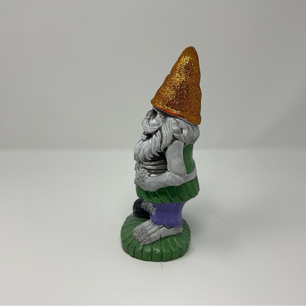 ZOMBIE GNOME HALLOWEEN FIGURE GLITTER GOLD HAT - Picture 2 of 5